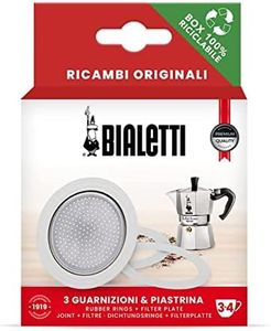 Bialetti Spare Parts, Includes 3 Gaskets and 1 Plate, Compatible with Moka Express, Fiammetta, Break, Happy, Dama, Moka Melody, Alpina, Moka Timer and Rainbow (3/4 Cups)