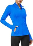 QUEENIEKE Women Athletic Jackets Cottony-Soft Full Zip Slim Fit Workout Running Jacket with Pockets(M,Blue)