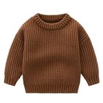 CUATINTUO Toddler Baby Girl Boy Knit Sweater Solid Color Long Sleeve Warm Pullover Tops Fall Winter Clothes (Brown,3T,3 Years)