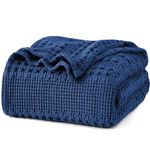 PHF 100% Cotton Waffle Weave Blanket King Size for Bed, Lightweight Washed Cotton Blanket - 108"x90" Aesthetic Soft Woven and Breathable Blanket for Sofa Home Decor - Bright Navy Blue