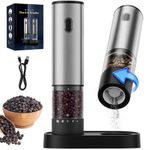 BZGG Electric Salt and Pepper Grinder Set, Rechargeable Pepper Mill with Adjustable Coarseness, One-Touch Operation, 60ml Refillable Salt Grinder, Quiet Operation for Kitchen & Dining, Black (2 Pack)