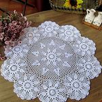 Hetao 100% Cotton Handmade Crochet Round Tablecloth Doilies Lace Table Covers,White, 24 Inch