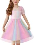 Arshiner Toddler Girl Tulle Dress Summer Puffy Sleeve Baby Girl Party Casual Dresses 4-5 Year Rainbow