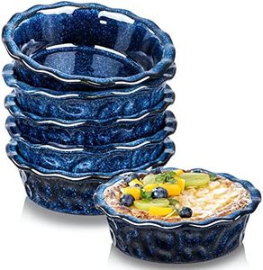 vicrays Ceramic Pie Pan for Baking - 5.5 inch Small Pie Plates Deep Dish Round Pot Casserole Mini Serving Bowl, Microwave Oven Safe for Dessert Apple Pie Cake Tart Pizza, Set of 6, Blue