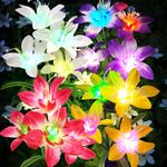 Solar Garden Lights, Solar Lily Flower Lights, 4 Pack Upgraded Garden Lights Solar Powered Color Changing with 16 Double Layer Lily Flowers, Outdoor Solar Lights for Outside Yard Patio Garden Decor