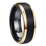 NUNCAD Tungsten Wedding Band Black Finish Gold Plated Weeding Ring Beveled Edge Size S