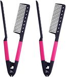 HerStyler Hair Straightening Comb Set - Silky Smoothness & Quick Styling with Hot Iron Comb for Knotty Hair - Pink, 2 Piece