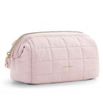 bagsmart Makeup Bag Cosmetic Bag Wide Open, Pink, Medium, Wide-Open Travel Makeup Bag With Puffy Padded And Rectangular Quilted, 11.4 cm