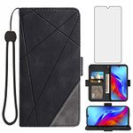 Asuwish Compatible with TCL 20E 20Y TLC 6125F Wallet Case and Tempered Glass Screen Protector Leather Flip Card Holder Stand Cell Accessories Phone Cover for Alcatel 1S 2021/3L 2021 Women Men Black