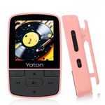 Yoton MP3 Player with Bluetooth 5.2, Expandable to 64GB, HiFi-Music, Mini Size, with Sports Clip, FM Radio, Earphones Included, Pink(No TF Card Included – Insert Card to Use)