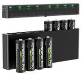 POWEROWL Rechargeable Lithium AA Batteries 8 Pack with Charger, 1.5V Stable Output 3000mWh for Blink Outdoor Camera with Lithium Charger Storage Box