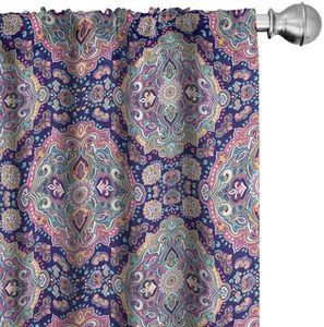 Ambesonne Ethnic Window Curtains, Boho Style Mandala Colorful Spring Garden Themed Old Fashioned Tile, Lightweight Decor 2-Panel Set with Rod Pocket, Pair of - 28" x 63", Navy Pink