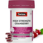 Swisse High Strength Cranberry for PCOS, PCOD & UTI - 25000mg Cranberry Extract, Antioxidant Rich Supplement Supports Bladder & Kidney Health (30 Tablets)