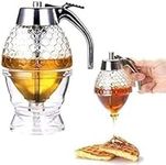 Honey Dispenser Bottle, 8-Ounce Honeycomb Shaped Squeeze Bottle, Honey Jar Container Bee Drip Dispenser Kettle Storage Pot Stand Holder Juice Syrup Cup Kitchen Accessories