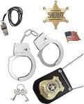 Police Badge Police Pretend Play Set for Metal Handcuffs with Key American Flag Waving Lapel Pins Whistle Halloween NYPD Police Sheriff Badge Dress Up Pretend Play Accessory Black