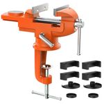 Housolution Universal Table Vise 3 Inch, 360°Swivel Base Bench Clamp Home Vise Clamp-On Vise Repair Tool Portable Work Bench Vise for Woodworking, Cutting Conduit, Drilling, Metalworking, Orange