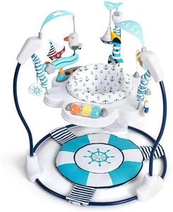 LADIDA Stationary Jumperoo Baby Bouncer Chair Acrobat - 360° Rotating Seat, Musical Toys, and Adjustable Heights (Nautical Activity Blue)