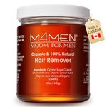 MOOM Organic Hair Removal Sugar Wax for Men with Aloe Vera & Chamomile – Soft Wax for Sensitive Skin & Men Hair - Perfect for Back, Chest, Eyebrow & Body - 12 oz Jar (Strips & Sticks NOT Included) - Made In Canada