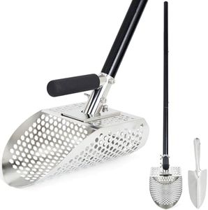 Sand Scoop for Metal Detecting, Stainless Steel Metal Detector Scoop, Sand Sifter for The Beach with Long Fiberglass Handle, Metal Detector Accessories, Metal Detecting Shovel, Sand Flea Rake