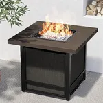 Grand Patio Outdoor 50,000 BTU 29 Inch Propane Gas Fire Pit Table, Woodgrain Finish Tabletop Fire Table with Mesh Sling Fabric Base CSA Approved, 29" Brown/Square