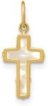 Jewelry Affairs 14K Real Yellow Gold High Polished Mother of Pearl Cross Pendant, 12x8mm