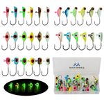 MAFIMOEA 50-90pcs Glow in The Dark Ice Fishing Jigs Set Ice Fishing Lures Kit Ice Fishing Gear for Crappie, Panfish, Walleye Perch Jigs Heads for Ice Fishing Tackle