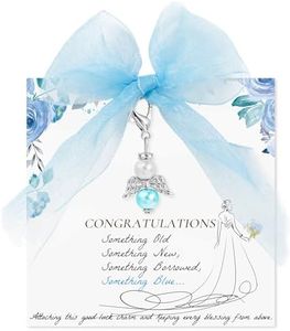 PEALICIOUS Something Blue Gift for Bride, Bridal Shower Wedding Gifts for Bride to Be with Bouquet Angel Charm and Wedding Card Bridal Jewelry Set Bride Accessories from Mom Friends
