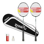 Badminton Rackets,Badminton Racket Set,82 Gram Lightweight Carbon Fiber One-Piece Molded Durable Professional Grade Racket,Including 2 Rackets,2 Shuttlecocks,And 1 Ball Bag (Black)