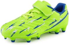 Stelle Boys Girls Soccer Cleats Firm Ground Kids Soccer Shoes Athletic Outdoor Lightning Pattern Football Shoes for Toddler/Little/Big Kid(Neon Green,10MT)