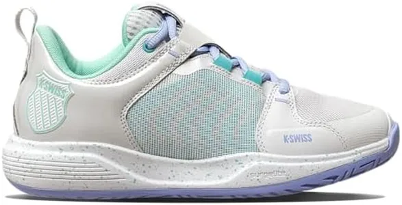 K-Swiss Women's Ultrashot Team Tennis Shoe, Nimbus Cloud/Neon Purple/Neon Teal, 5.5 M
