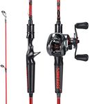 One Bass Fishing Rod and Reel Combo, IM7 Graphite 2 Pc Blank Baitcasting Combo, Spinning Rod with SuperPolymer Handle- 6'6" Casting Combo with Right Handed Reel- Red