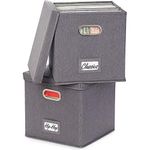 Aesthetic Vinyl Record Storage Box Set of 2 for 100+ Single Records – Sturdy LP Holder Crate Organizes All Your Favorite Classic, Oldies, or Recent Hit Albums in Style