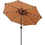 Blissun 9 ft Solar Umbrella 32 LED Lighted Patio Umbrella Table Market Umbrella with Tilt and Crank Outdoor Umbrella for Garden, Deck, Backyard, Pool and Beach (Tan))