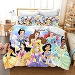 DDONVG Princess Bedding Set 3D Digital Print Microfibre Duvet Cover Anime Ariel Bella Cinderella Rapunzel Princess for Girls Children (12.135 x 200 cm 50 x 75 x 1)