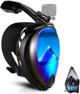 Odoland Snorkel Mask, Full Face Snorkeling Mask, 180 Degree Panoramic View Diving Mask with Camera Mount, Dry Top System Anti-Leak Anti-Fog Diving Mask for Adult, Men Women, Black Blue, S/M
