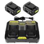 Powilling 2Packs 5.0Ah DCB206 20V Battery + DCB102 Dual Charger, Compatible with DEWALT 20V MAX XR Battery and Charger Kit