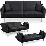 Yaheetech Fabric Sofa Bed 3 Seater Click Clack Sofa Couch Recliner Settee for Living Room/Bedroom with Arms&2 Cushions Black