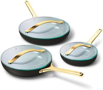 Caraway 8in + 10in Fry + 12in + 8/10/12in Glass Lids 6pc Fry Set Black