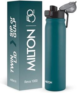 MILTON Reva 1000 ISI Certified Stainless Steel Water Bottle with Twin Lid Sip or Gulp, 1 Litre | Single Wall, BPA-Free, Leakproof | Sturdy Handle | Ideal for Home, Office, Gym & Travel, Teal Blue