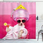 Funny Shower Curtain by Ambesonne, Chihuahua Dog Relaxing and Lying in Wellness Spa Fashion Puppy Comic Print, Fabric Bathroom Decor Set with Hooks, 75 Inches Long, Magenta Baby Pink