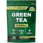 Green Tea Capsules 12480mg | High Strength Extract | 120 Powder Capsules | Vegan & Vegetarian | by Horbaach