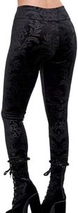 Nihsatin Women's Gothic Punk Velvet Skinny Pants High Waist Jacquard Stretch Leggings Black