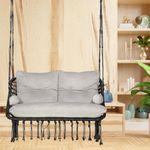 Patiofy Double Seater Swing Chair For Adults For Home/2 Seater Swing For Balcony/Swing For Balcony, Living Room/Includes Large Sofa Grey Sitting Cushion (Black)-Polyester, 51 Cm