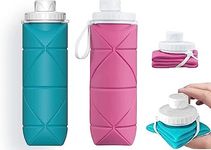 2 Pack Collapsible Water Bottles Leakproof Valve Reusable BPA Free Silicone Foldable Travel Water Bottle for Gym Camping Hiking Travel Sports Lightweight Durable 20oz (Pink+Blue)