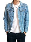 DAVID.ANN Men's Denim Jacket Slim Fit Trucker Coat, Jk801 Light Blue, Medium