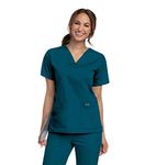 Landau Women's 4 Pocket V-Neck Scrub Top, Caribbean Blue, Medium