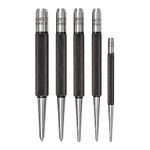 Starrett S816PC 5-Piece Punch Set, 3 Prick Punches with 5/64"-5/32" Diameters and 2 Center Punches with 1/16" and 3/32" Diameters, In Plastic Case