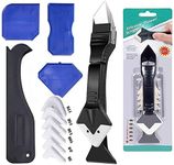 JD Fresh 5 in 1 Stainless Steel Head Scraper/Caulking Tool Kit/Sealant Finishing Grout Scraper/Gap Filler/Scraper Finishing Tool for Tiles/Countertop/Bathtubs/Sinks/Window/Home(Black/5 Silicone Pads)