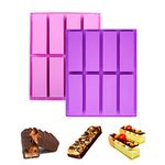 YIFARUBE 2 Pack 8-Cavity Silicone Rectangle Molds, DIY Granola Bars Mold/Energy Bars Maker Molds for Chocolate Truffles Ganache Bread Loaf Muffin Brownie Cheesecake Baking Pans (Pink, Purple)