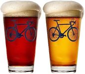 Greenline Goods - Bicycle Beer Glasses (Set of 2) |16 oz Drinkware with Colorful Cyclist Designs | Premium Decorative Glassware | Unique Gifts for Cyclists & Bike Riders [Navy]